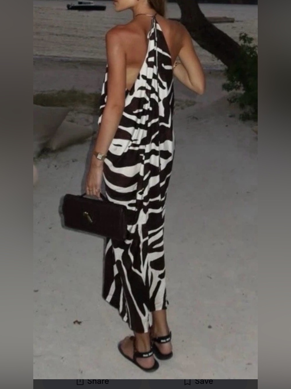 Zara Black & White Backless Zebra Halter Maxi Dress